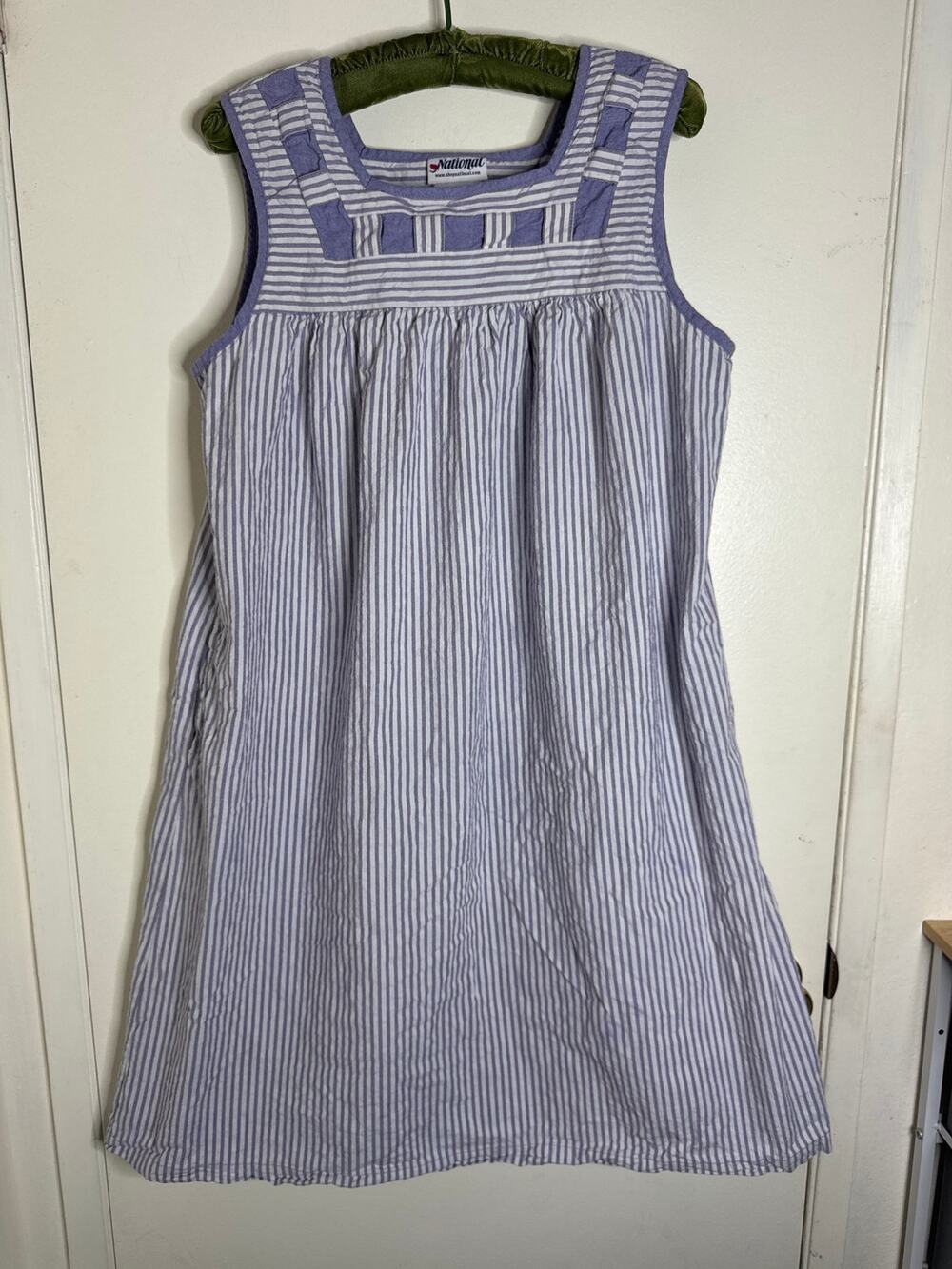 VTG National Cotton Striped Nightgown 1X Lavender Purple Sleeveless Loungewear